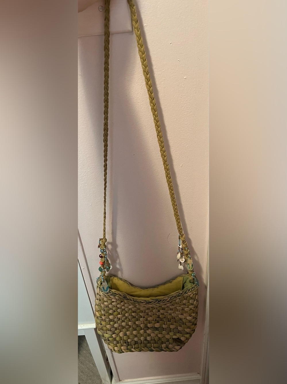 Capelli Strawworld Woven Straw Bag in Green and Tan coastal Beachy coconut girl